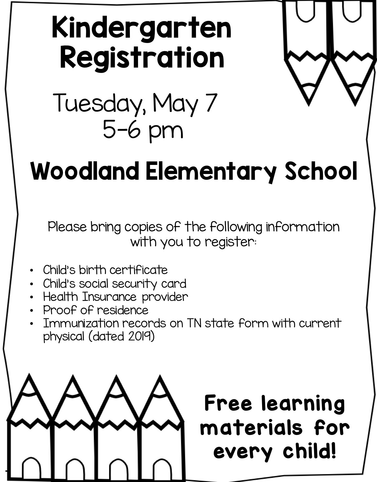 Kindergarten Registration Woodland Elementary